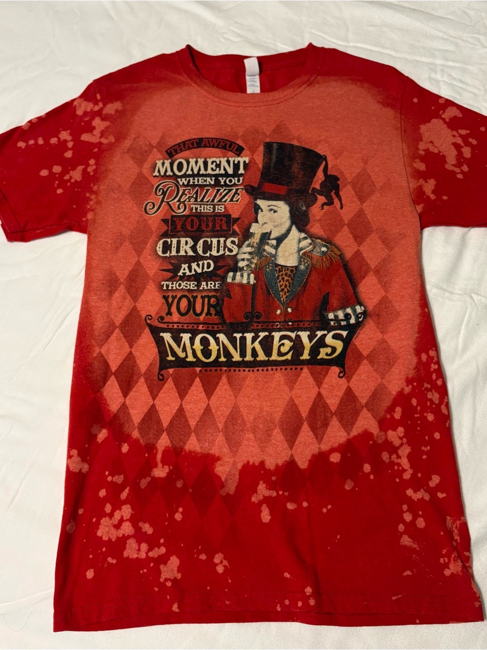 Red Graphic Short Sleeve Tee with Ringmaster Monkey Sz S Jerzees brand